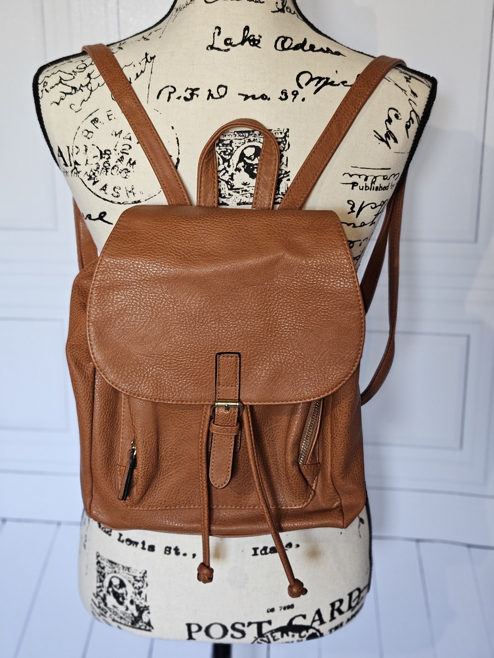 ✨ NWOT Cognac Faux Leather Mini Flap Backpack • Slouchy Boho Bag ✨